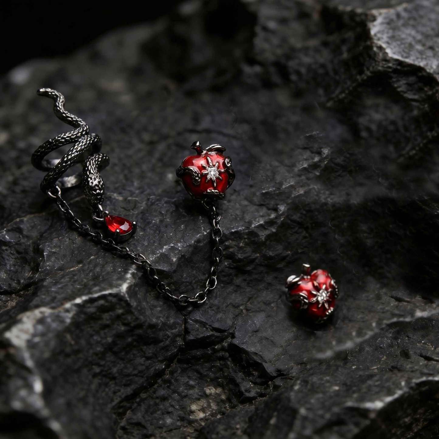 Dark Serpent Forbidden Fruit Chain Earring Set