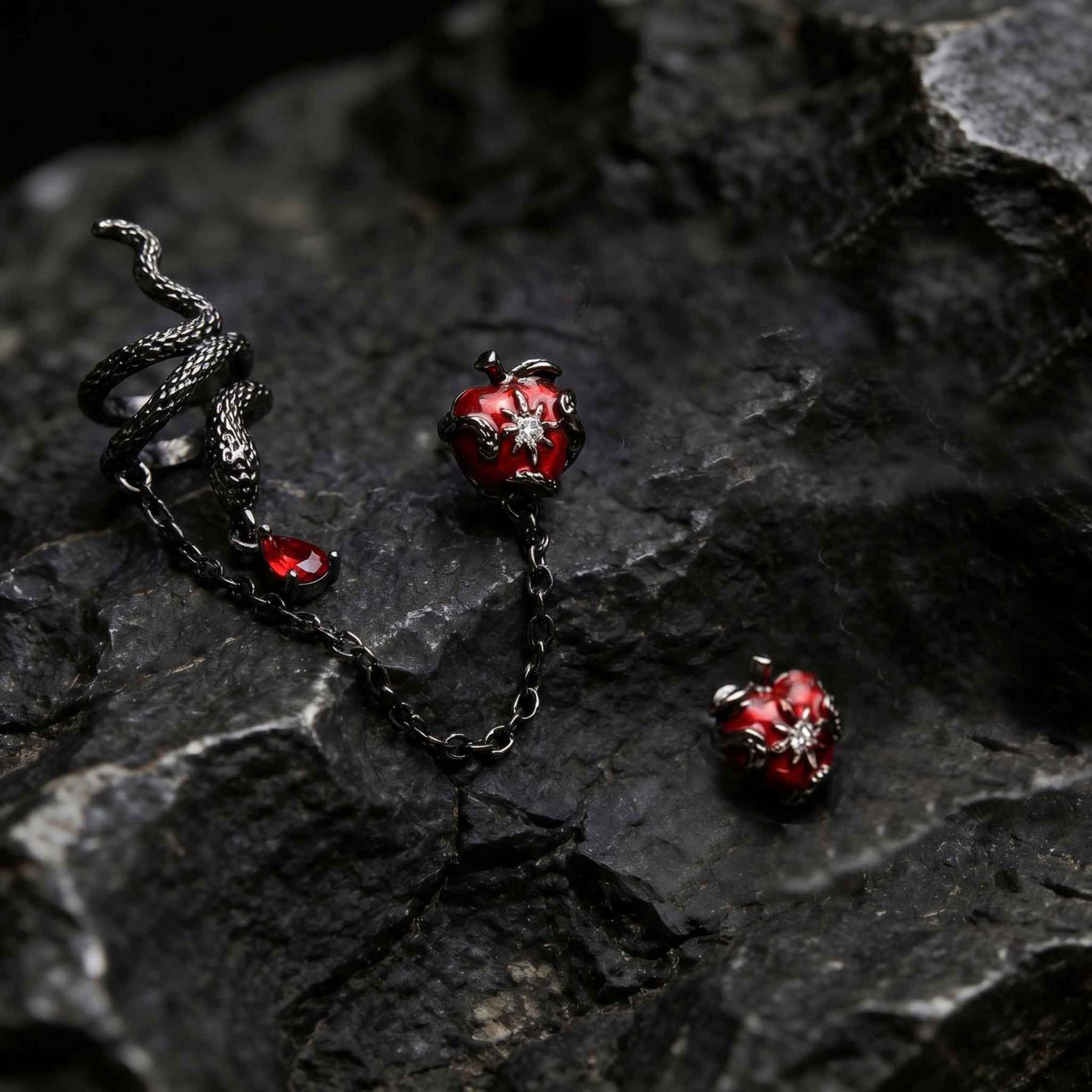 Dark Serpent Forbidden Fruit Chain Earring Set