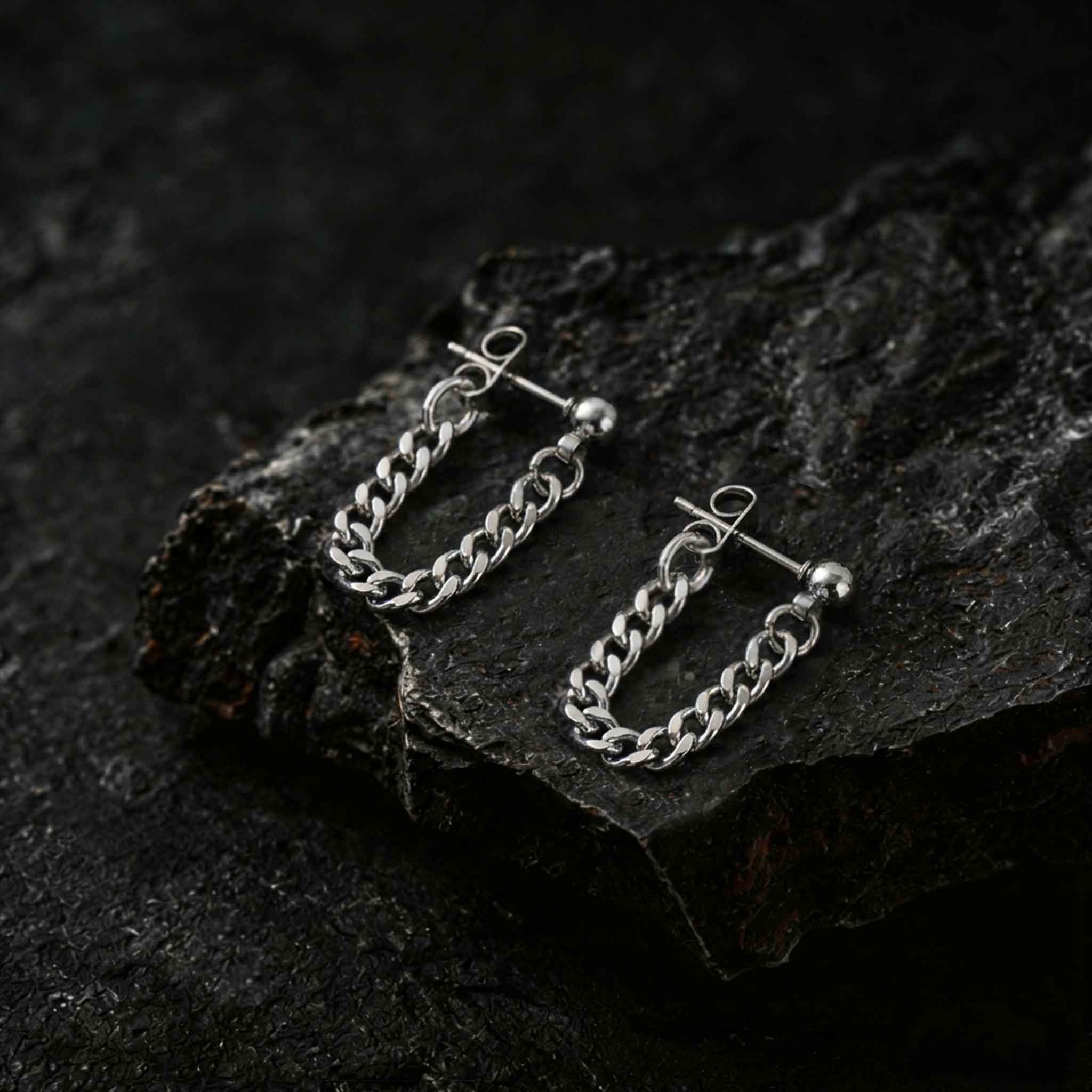 Cuban Link Chain U Drop Stud Earrings
