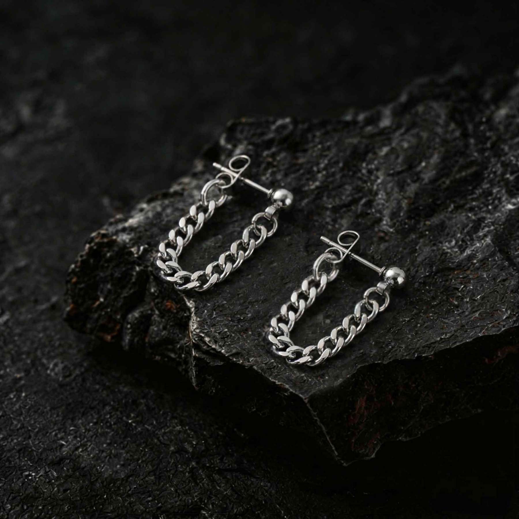 Cuban Link Chain U Drop Stud Earrings