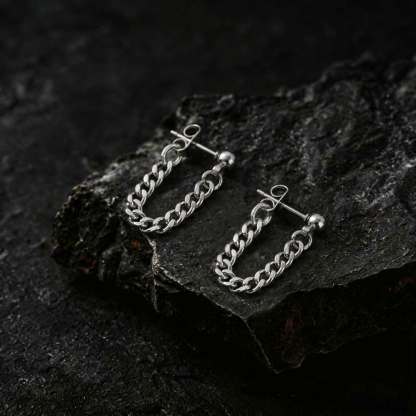 Cuban Link Chain U Drop Stud Earrings