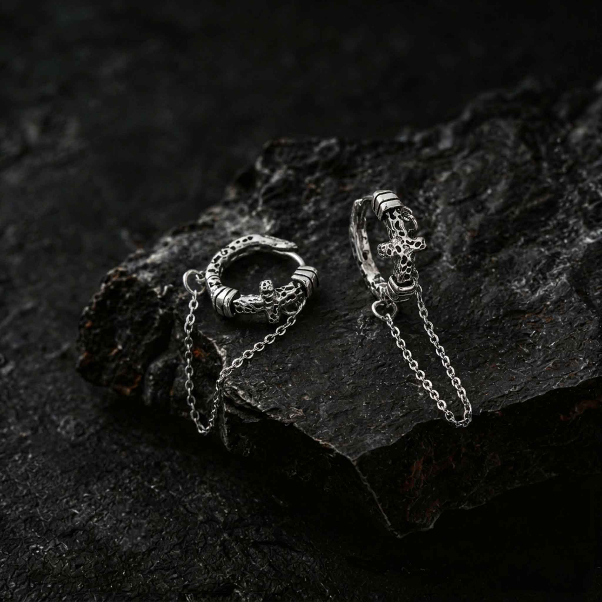 Vintage Textured Cross Chain Linked Hoop Earrings