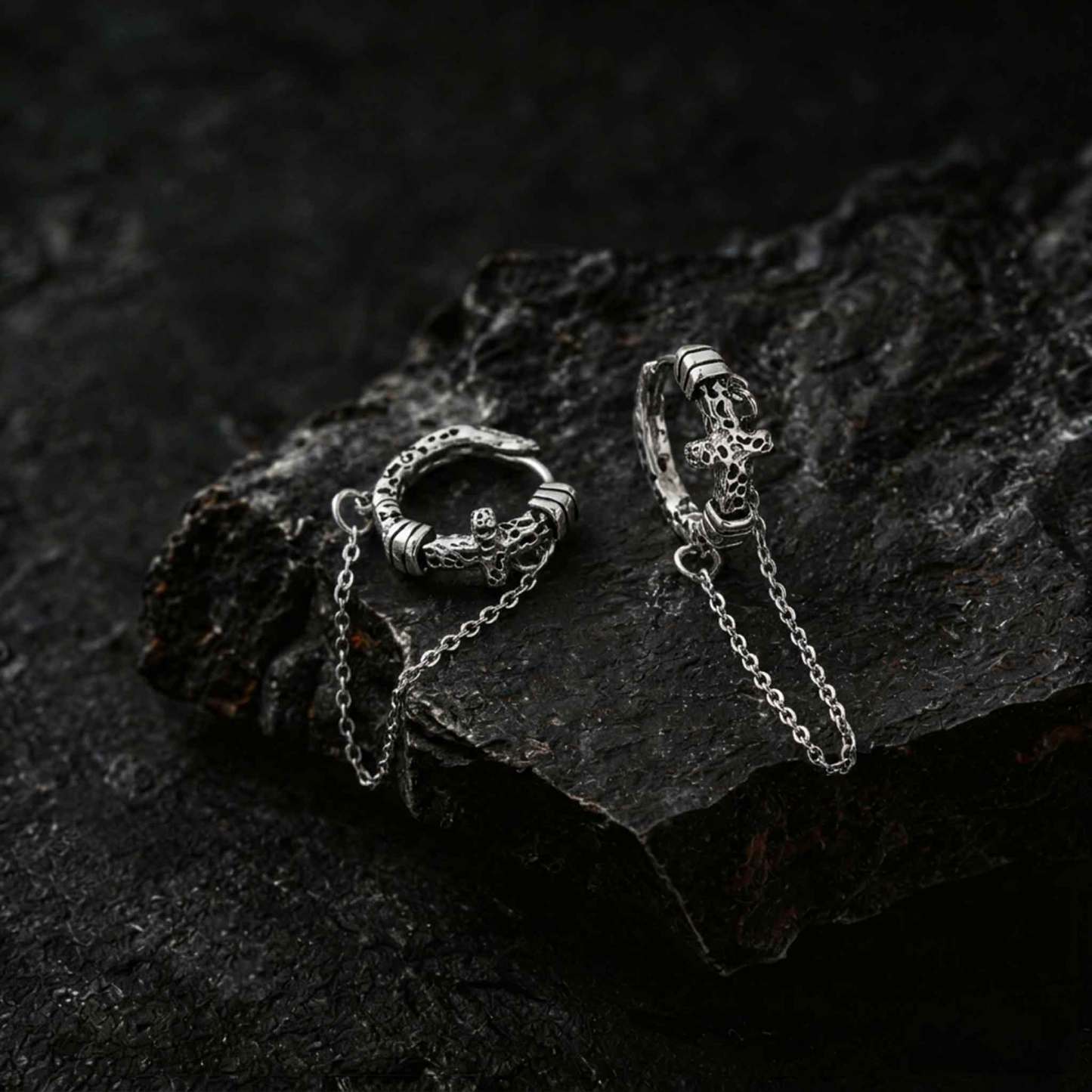 Vintage Textured Cross Chain Linked Hoop Earrings