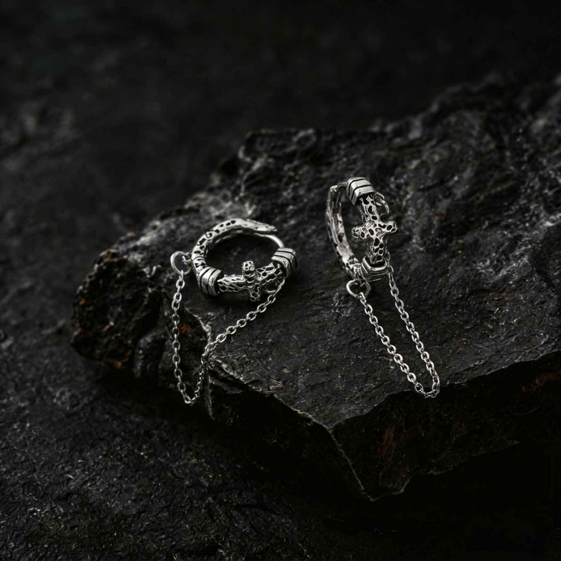 Vintage Textured Cross Chain Linked Hoop Earrings