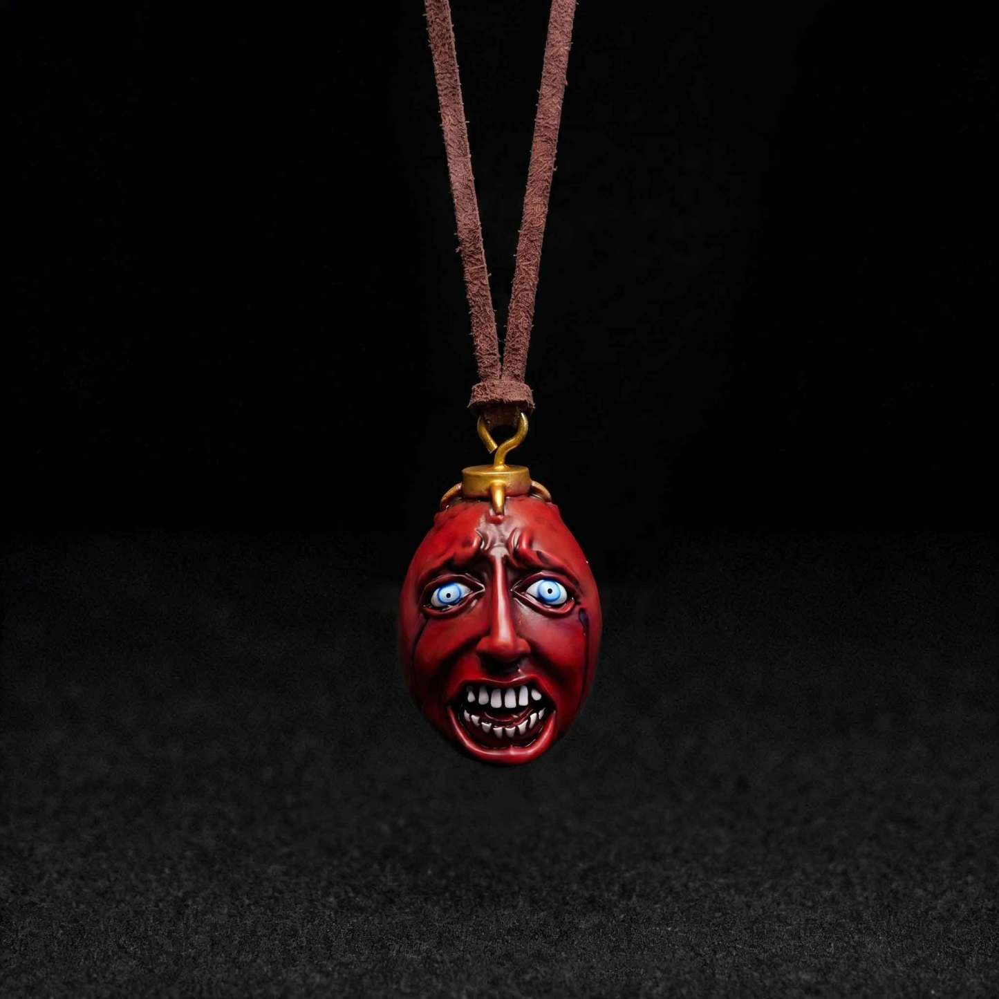 Scary Red Face Leather Cord Pendant Necklace