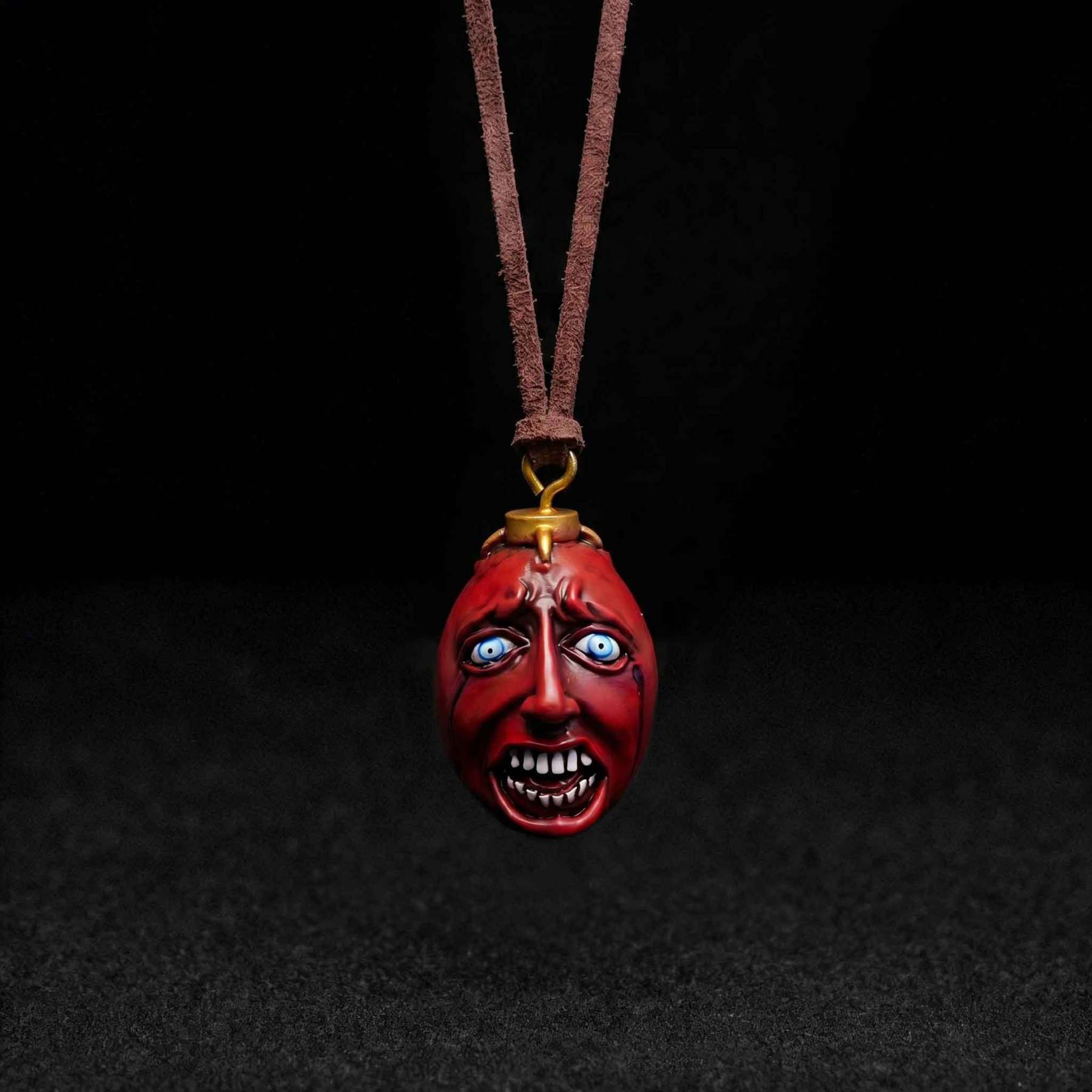 Scary Red Face Leather Cord Pendant Necklace