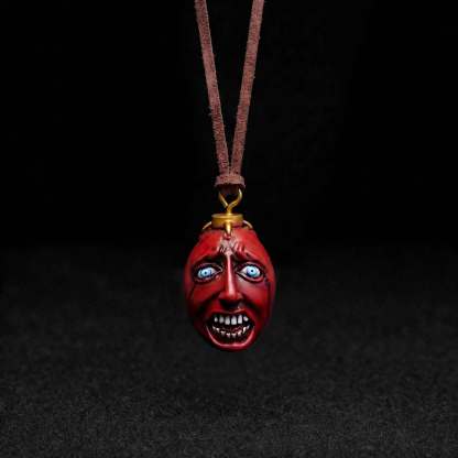 Scary Red Face Leather Cord Pendant Necklace
