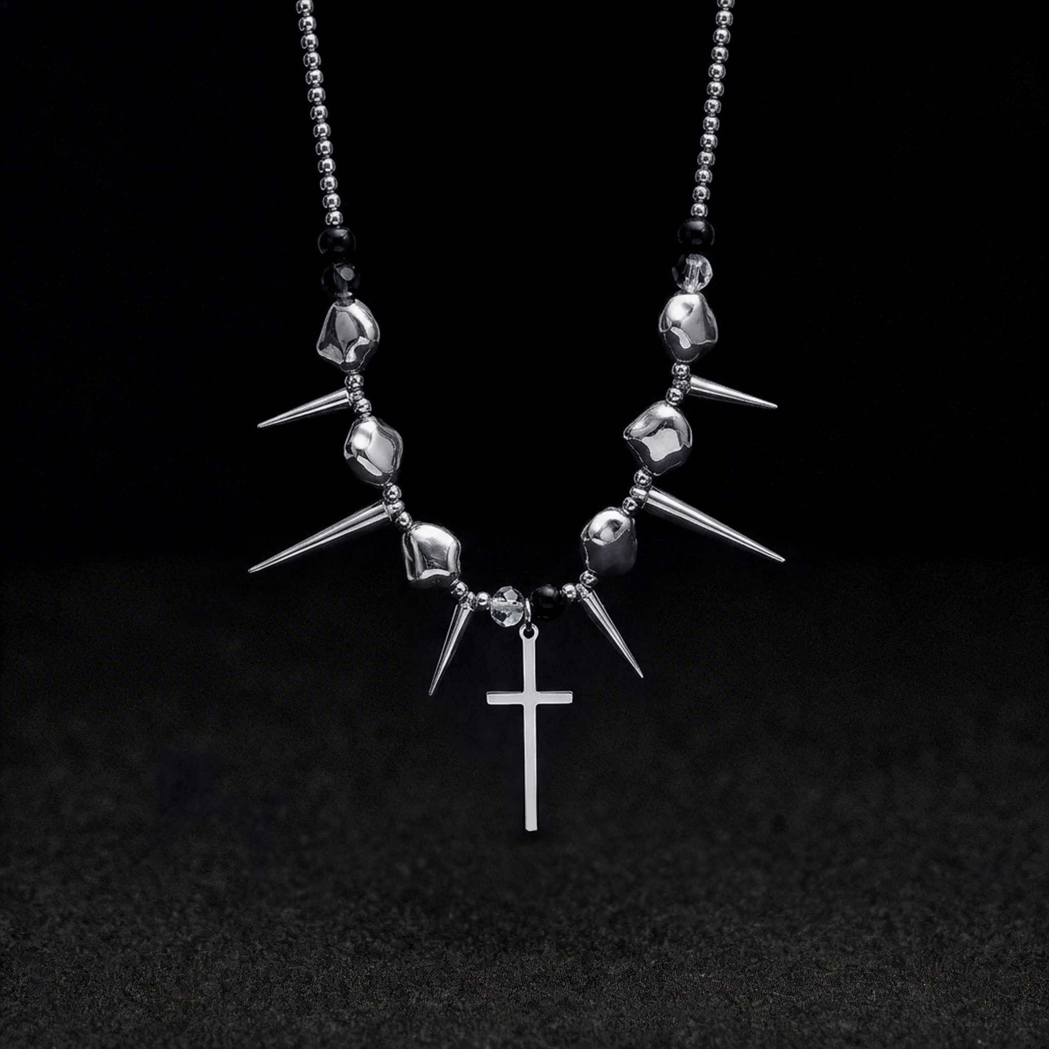 Spike Irregular Bead Cross Necklace