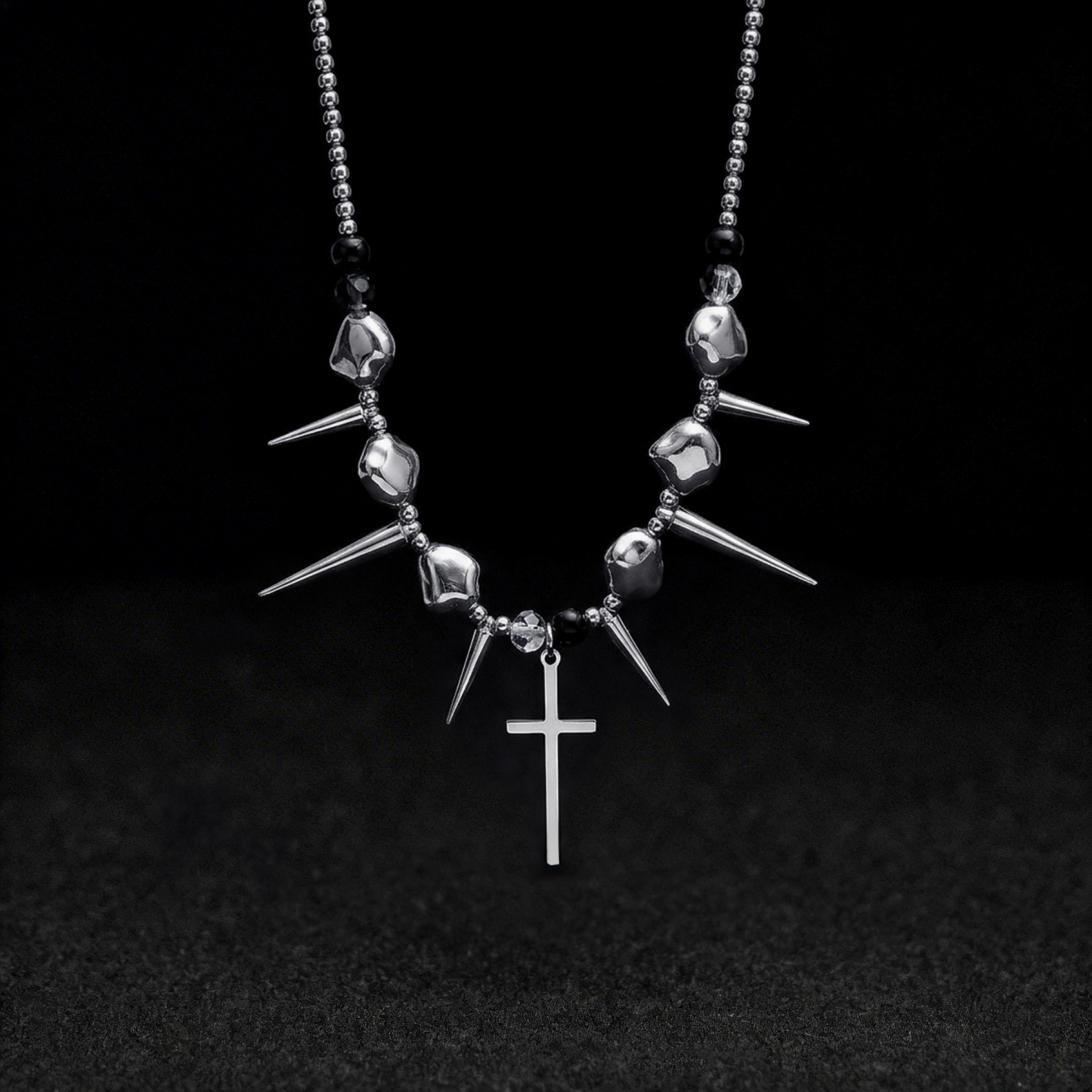 Spike Irregular Bead Cross Necklace