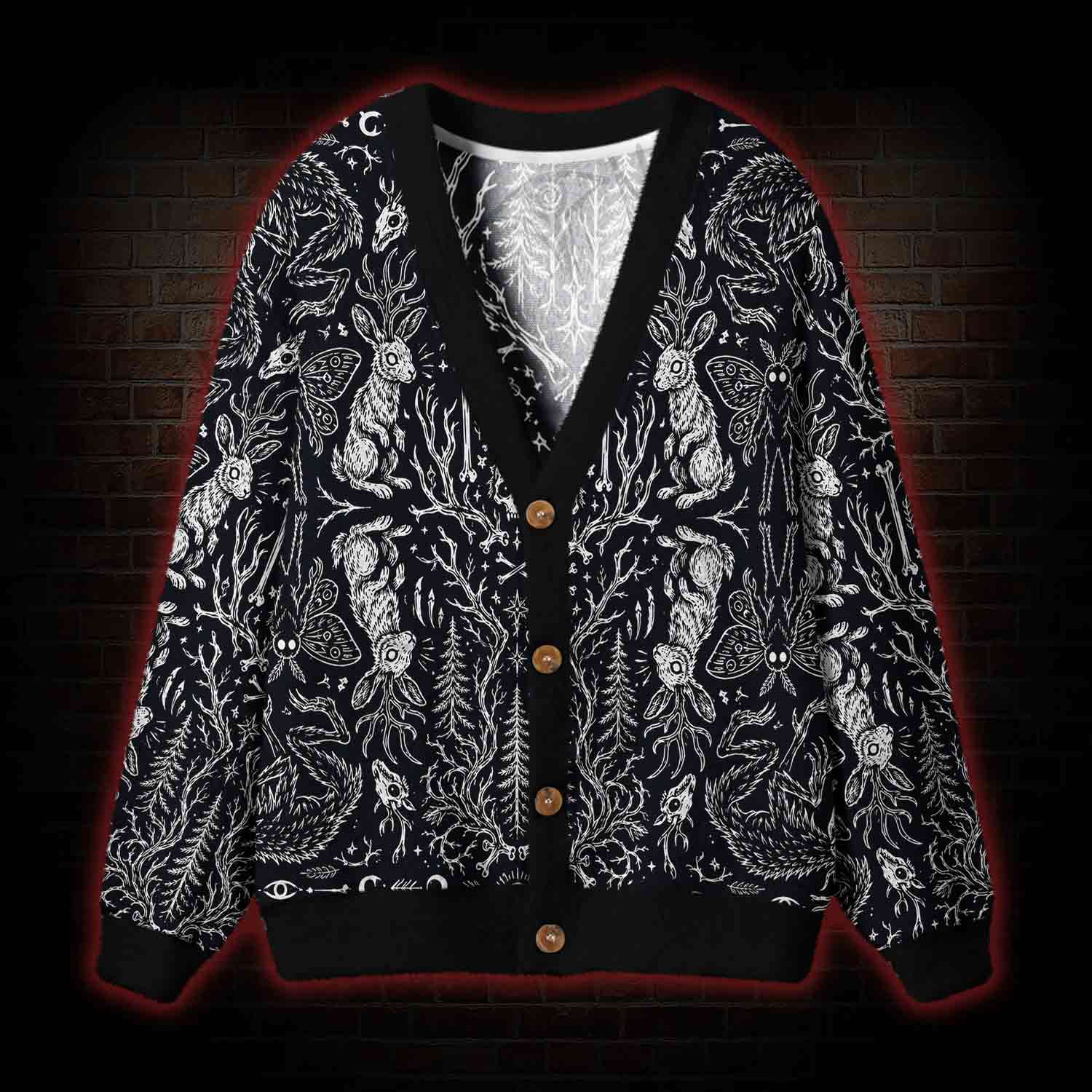 Dark Forest Hare Skull Occult Cardigan Sweater