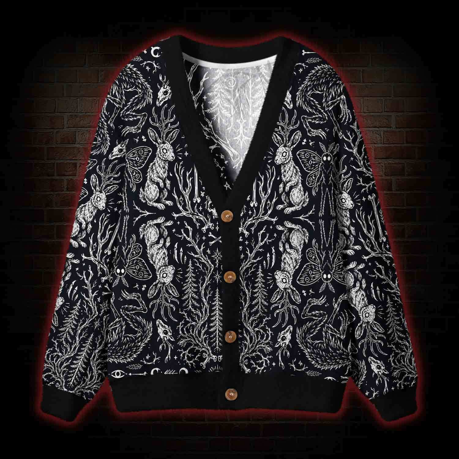 Dark Forest Hare Skull Occult Cardigan Sweater
