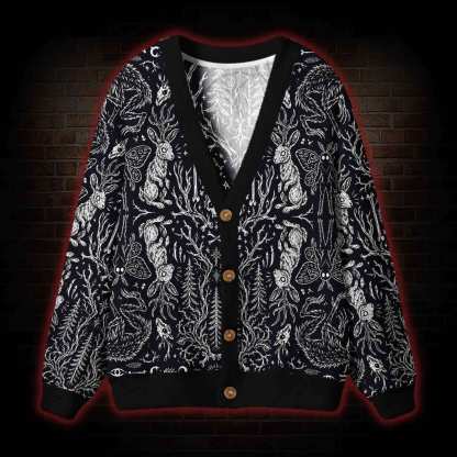 Dark Forest Hare Skull Occult Cardigan Sweater