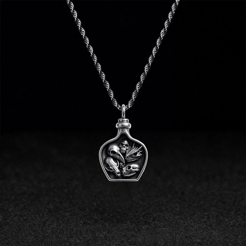 Gothic Skull Jar Pendant Necklace