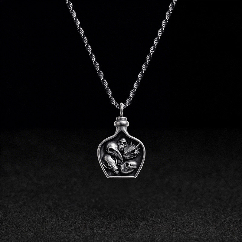 Gothic Skull Jar Pendant Necklace