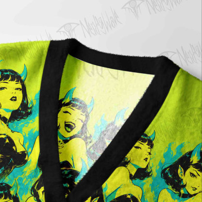 Neon Devil Pinup Cardigan Sweater