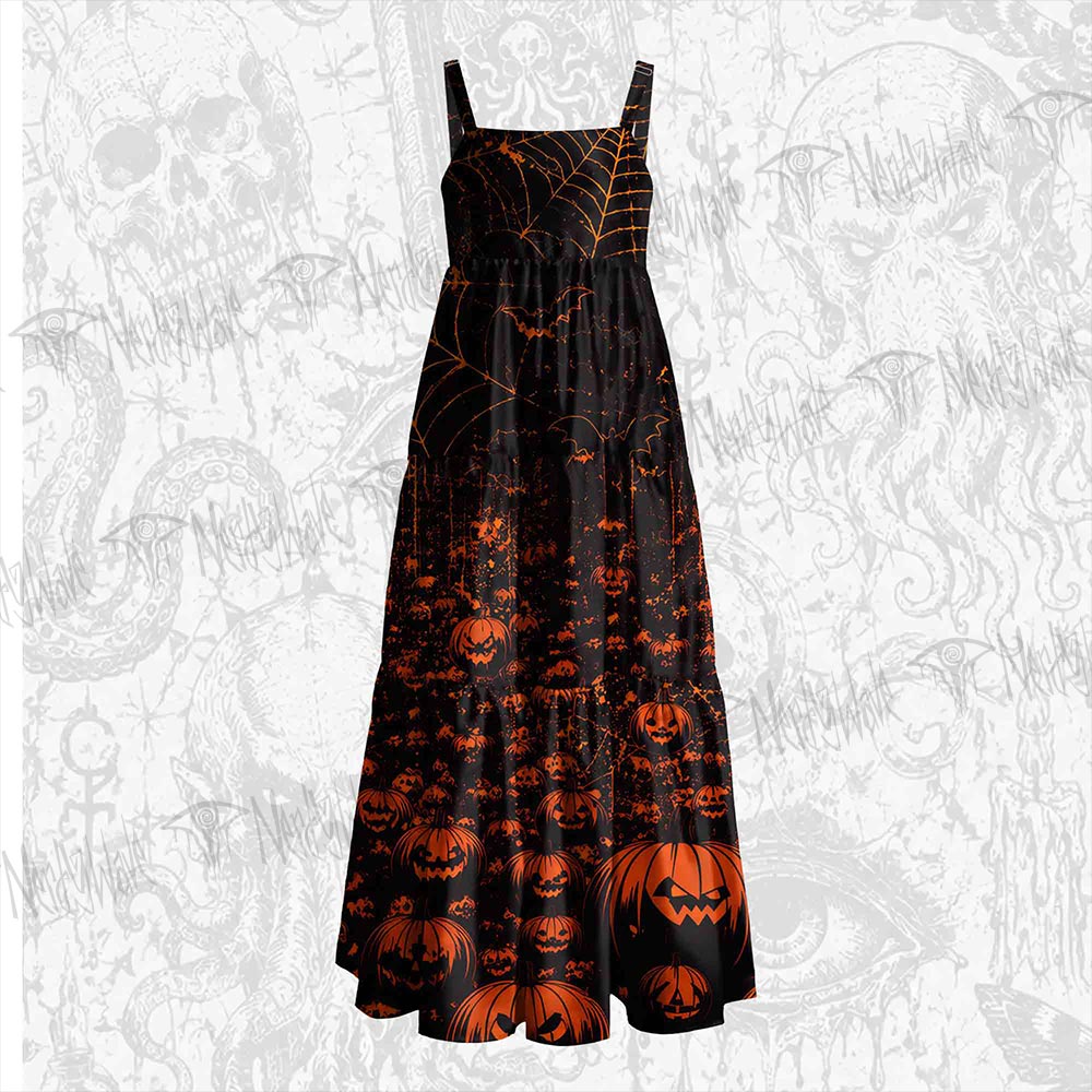 Halloween Pumpkin Wide Straps Maxi Dress