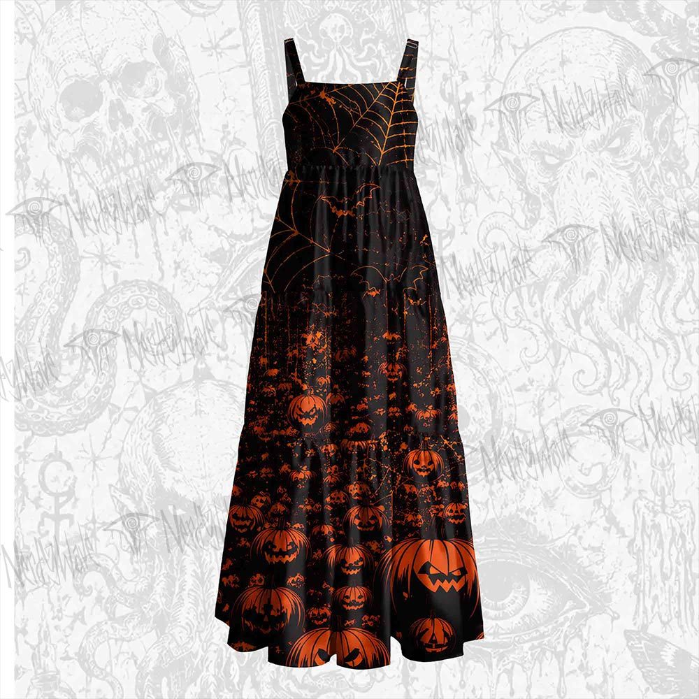 Halloween Pumpkin Wide Straps Maxi Dress