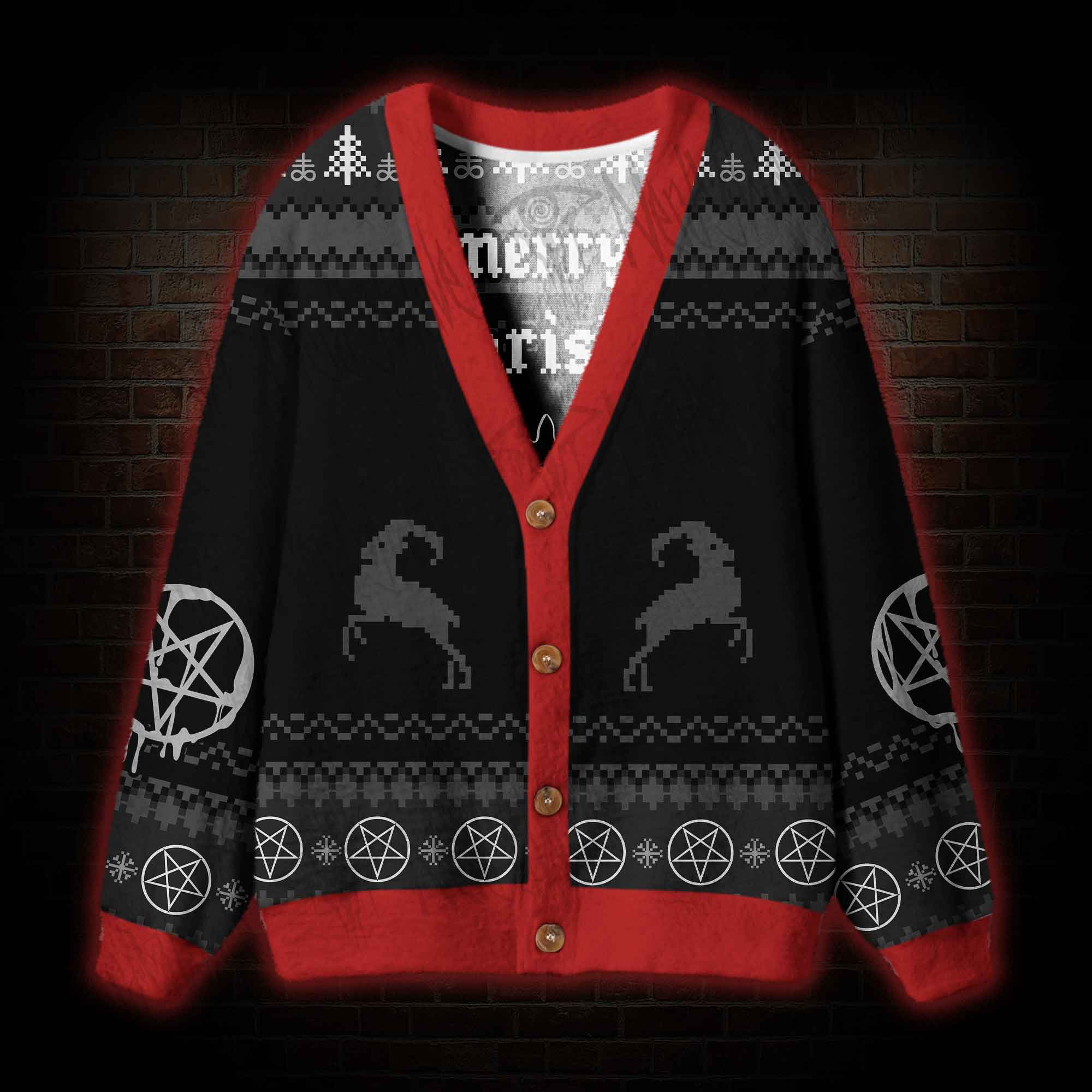 Merry Antichristmas Satan Claus Satanic Cardigan Sweater