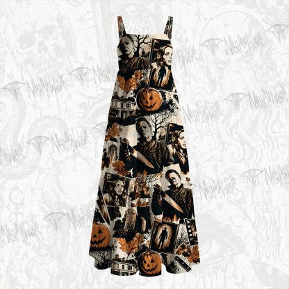 Retro Spooky Halloween Wide Straps Maxi Dress