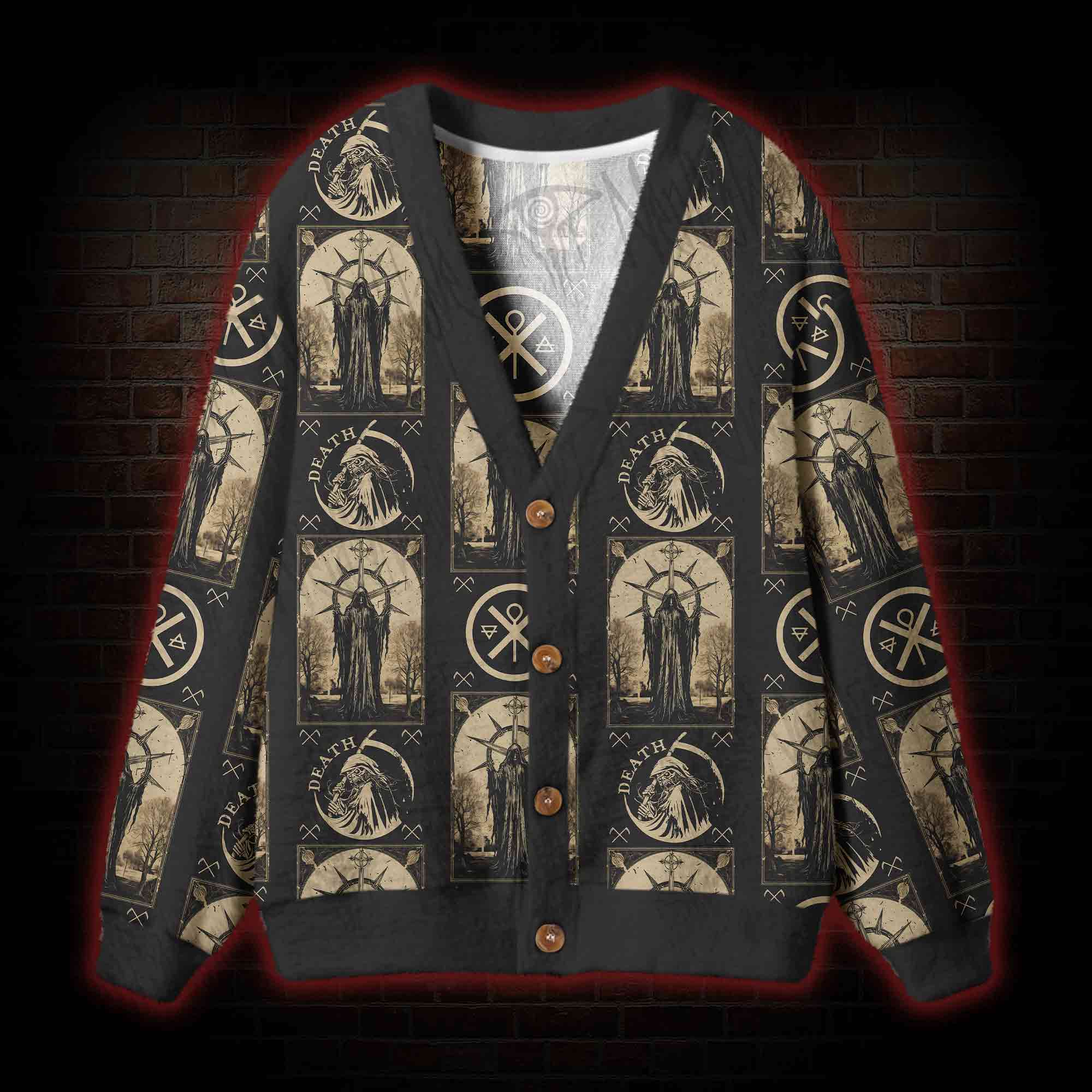 Death in Cloak Tarot Card Cardigan Sweater