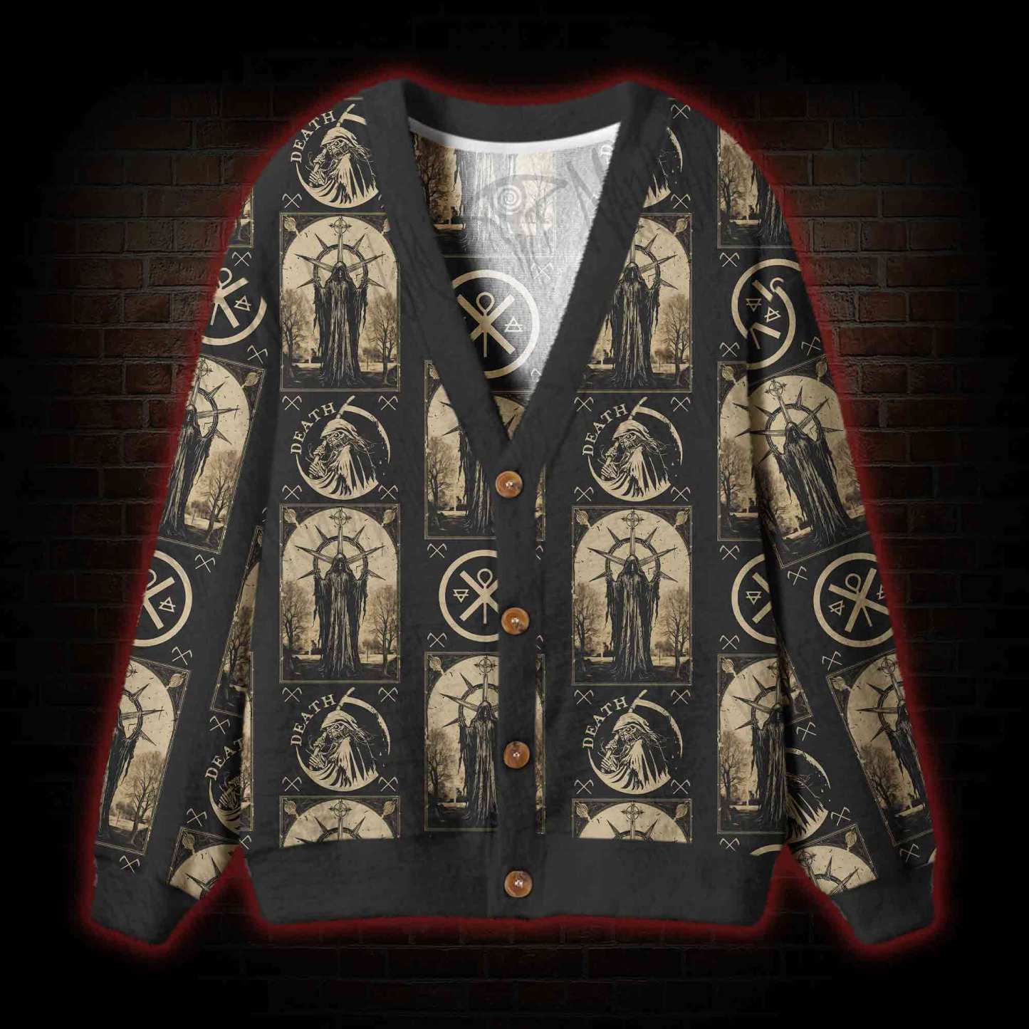Death in Cloak Tarot Card Cardigan Sweater