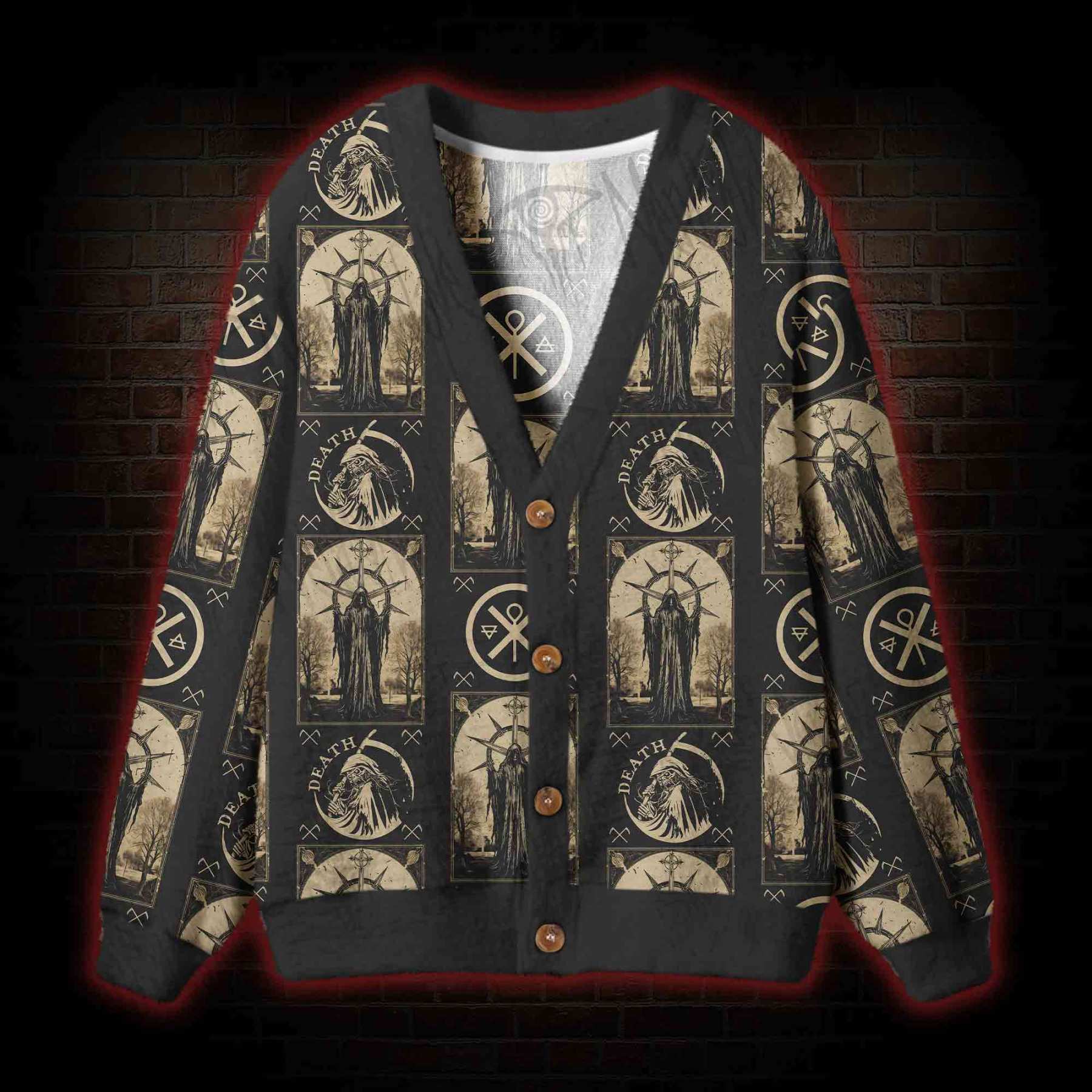 Death in Cloak Tarot Card Cardigan Sweater