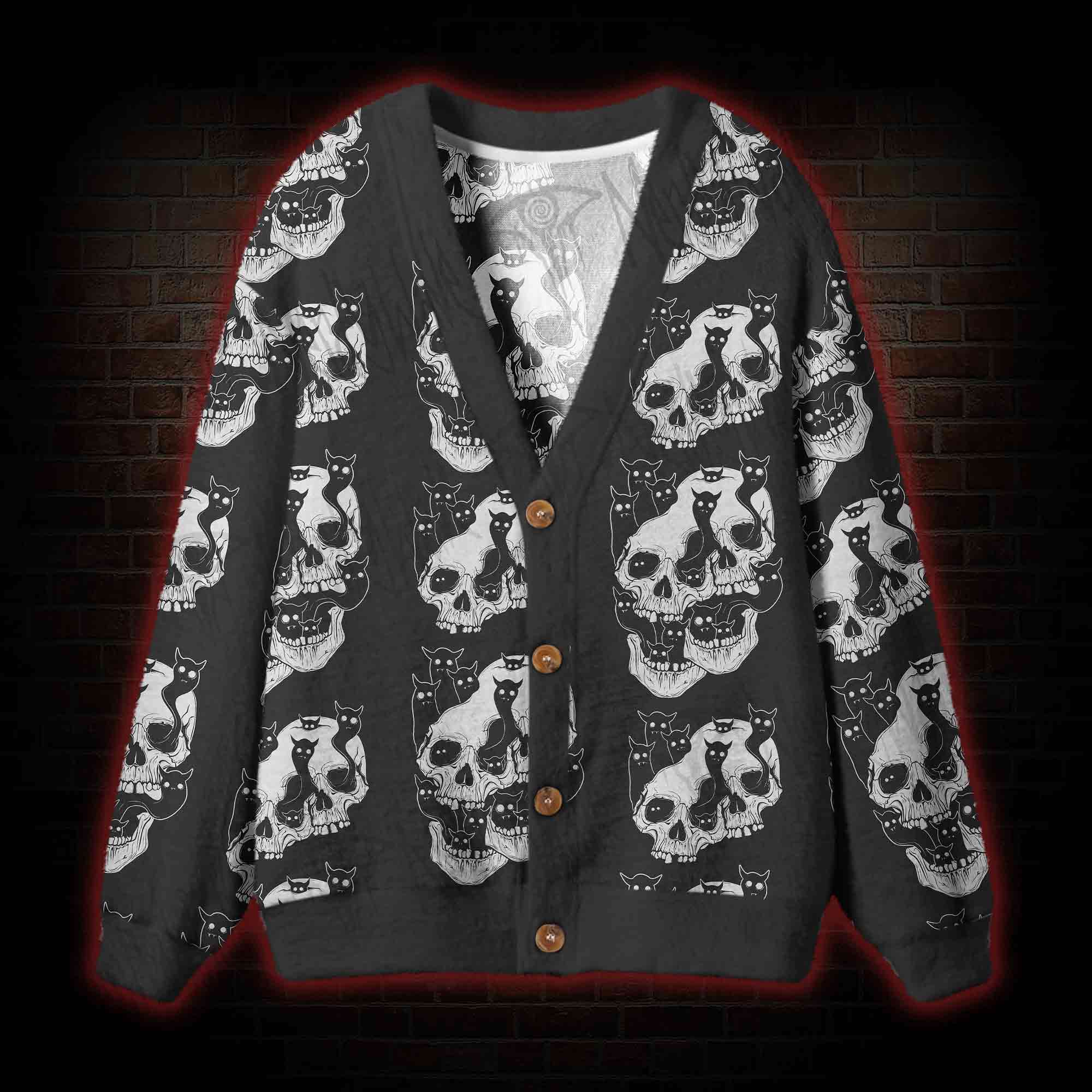 Cat Ghost Double Skull Cardigan Sweater