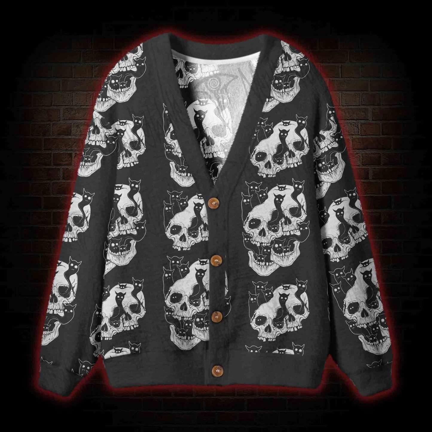 Cat Ghost Double Skull Cardigan Sweater
