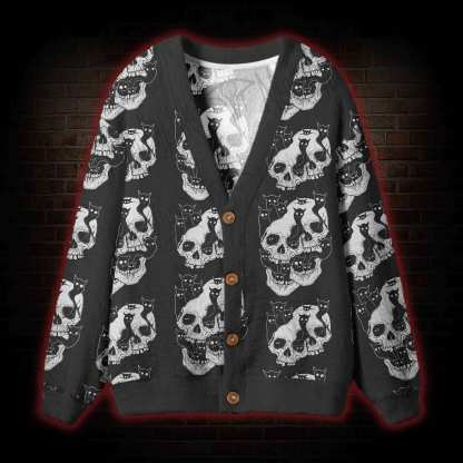 Cat Ghost Double Skull Cardigan Sweater