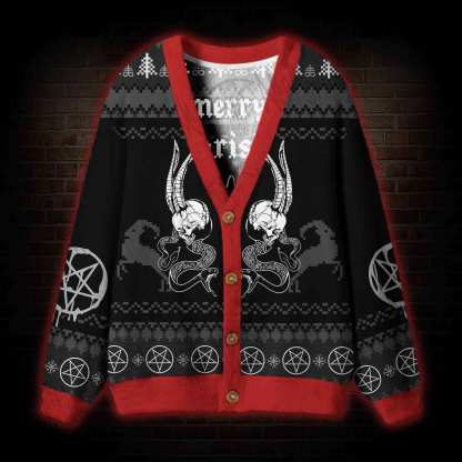 Merry Antichristmas Satan Claus Satanic Cardigan Sweater