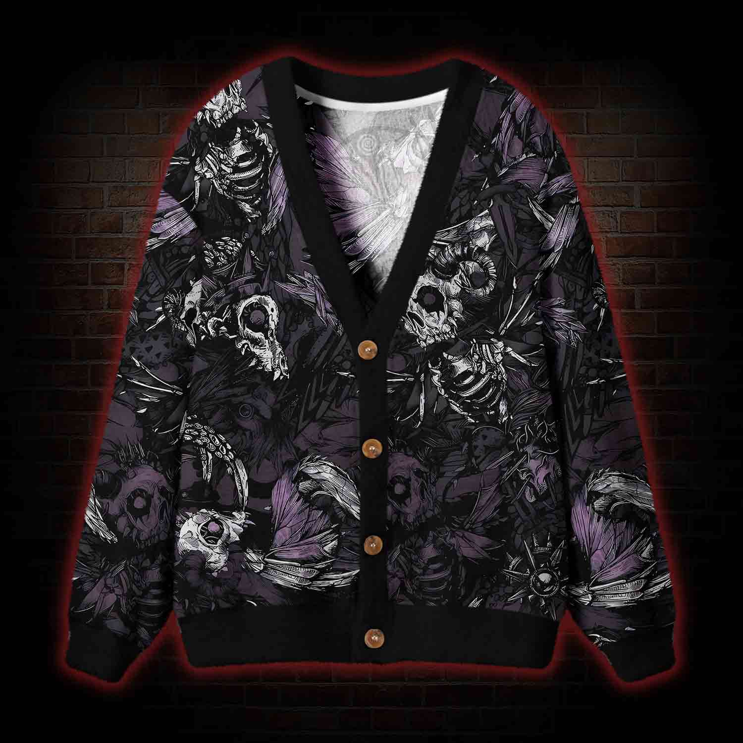 Skull and Dead Leaves Cardigan Sweater