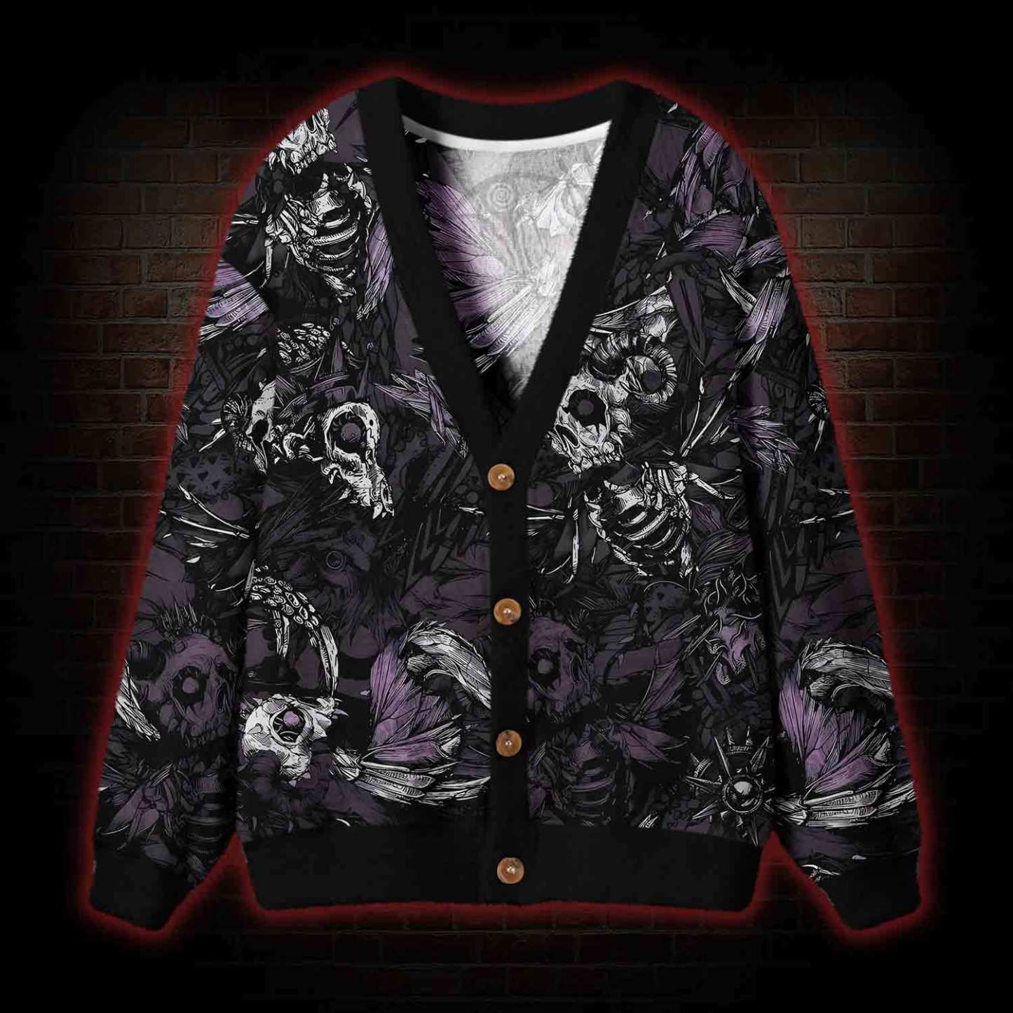 Skull and Dead Leaves Cardigan Sweater