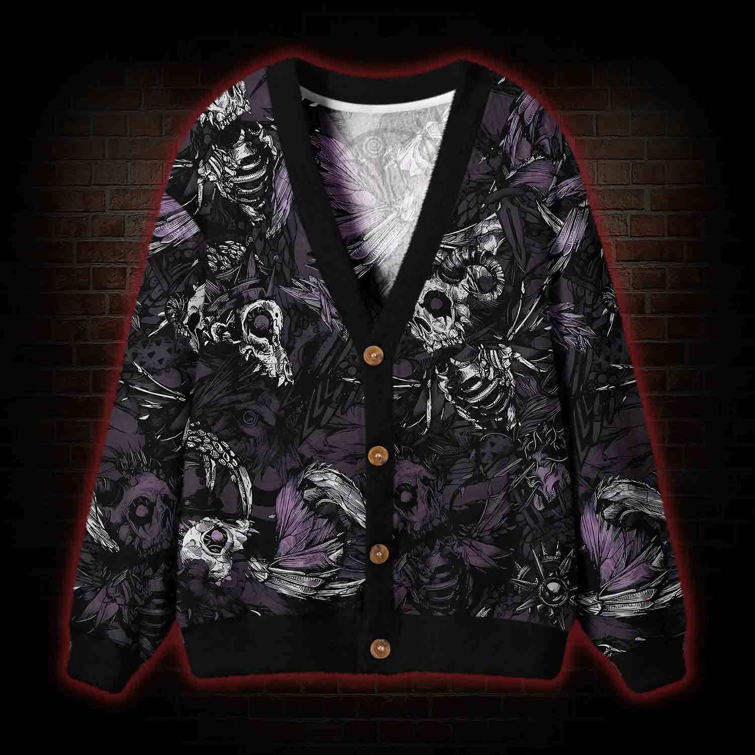 Skull and Dead Leaves Cardigan Sweater
