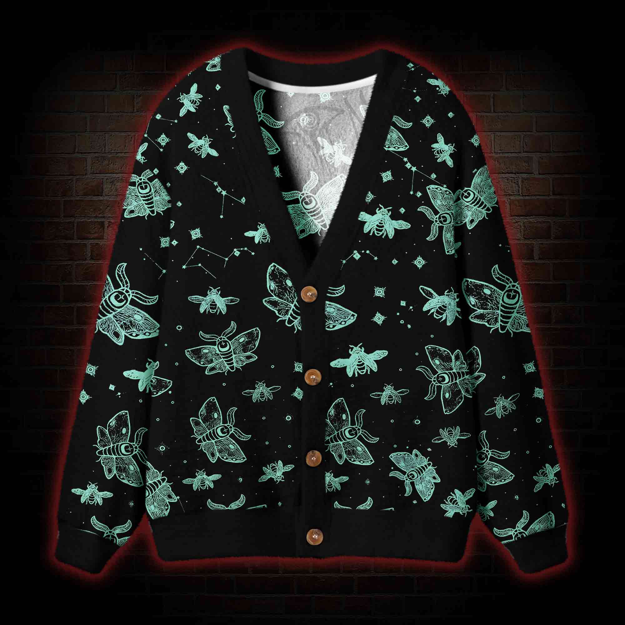 Midnight Flying Insects Cardigan Sweater