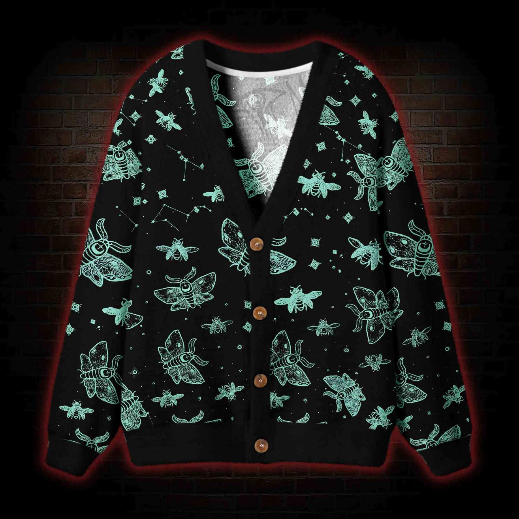 Midnight Flying Insects Cardigan Sweater