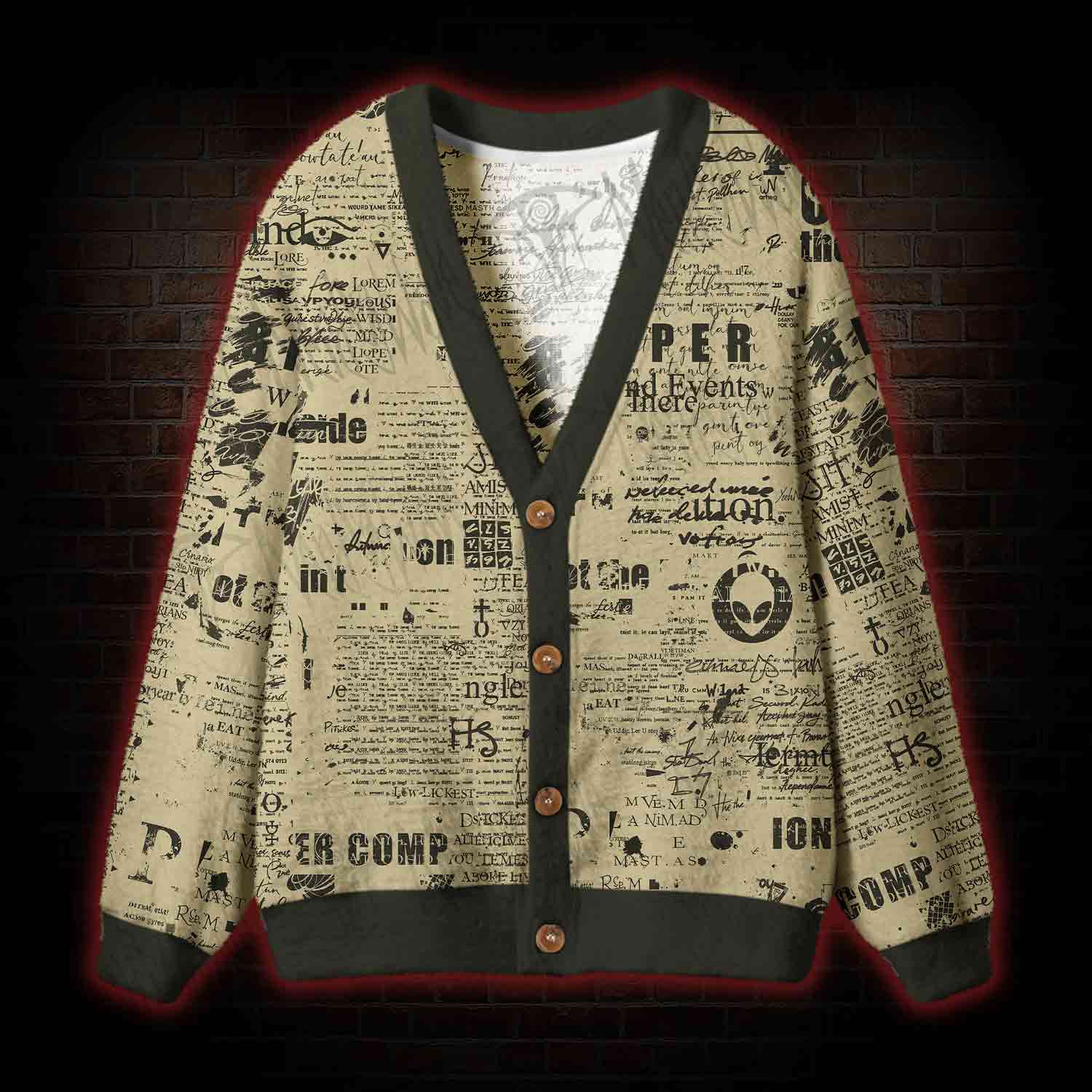 Alien Newspaper Cardigan Sweater