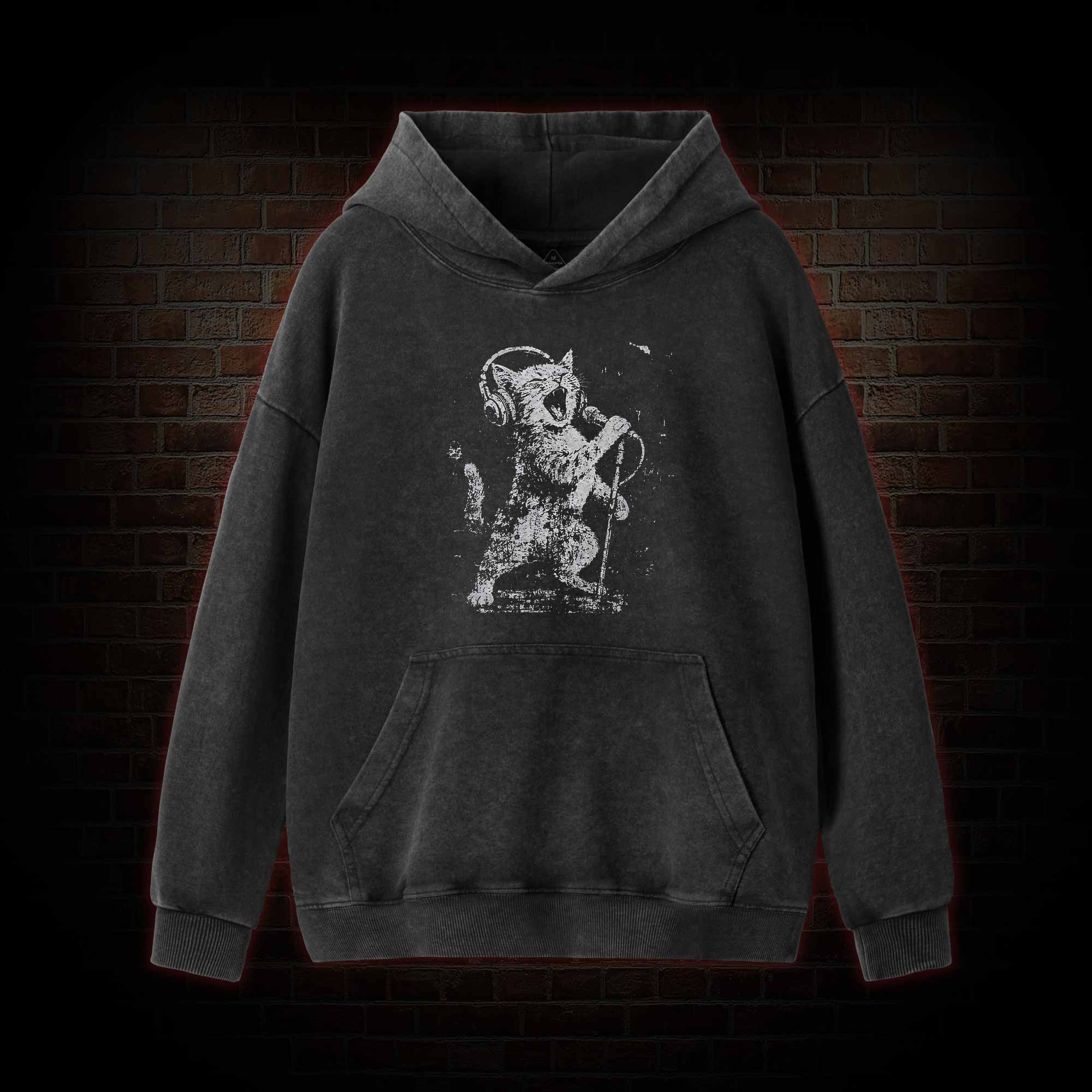 Rockstar Cat Washed Hoodie