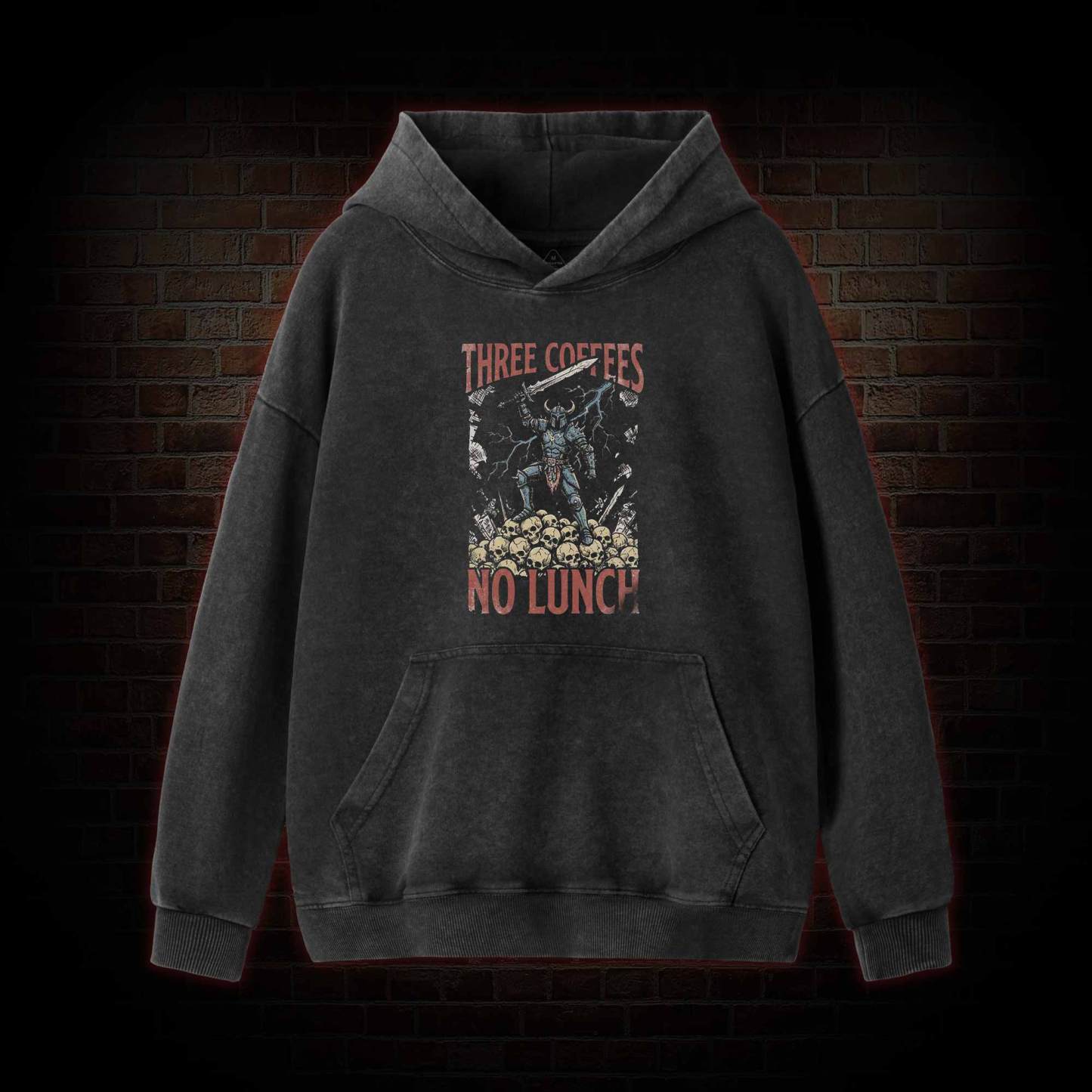 Three Coffees No Lunch Washed Hoodie