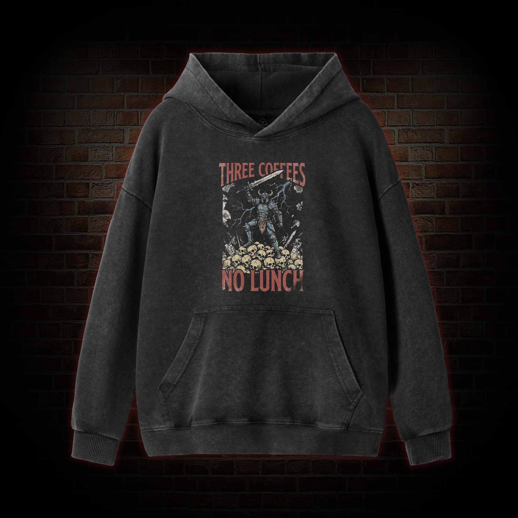 Three Coffees No Lunch Washed Hoodie