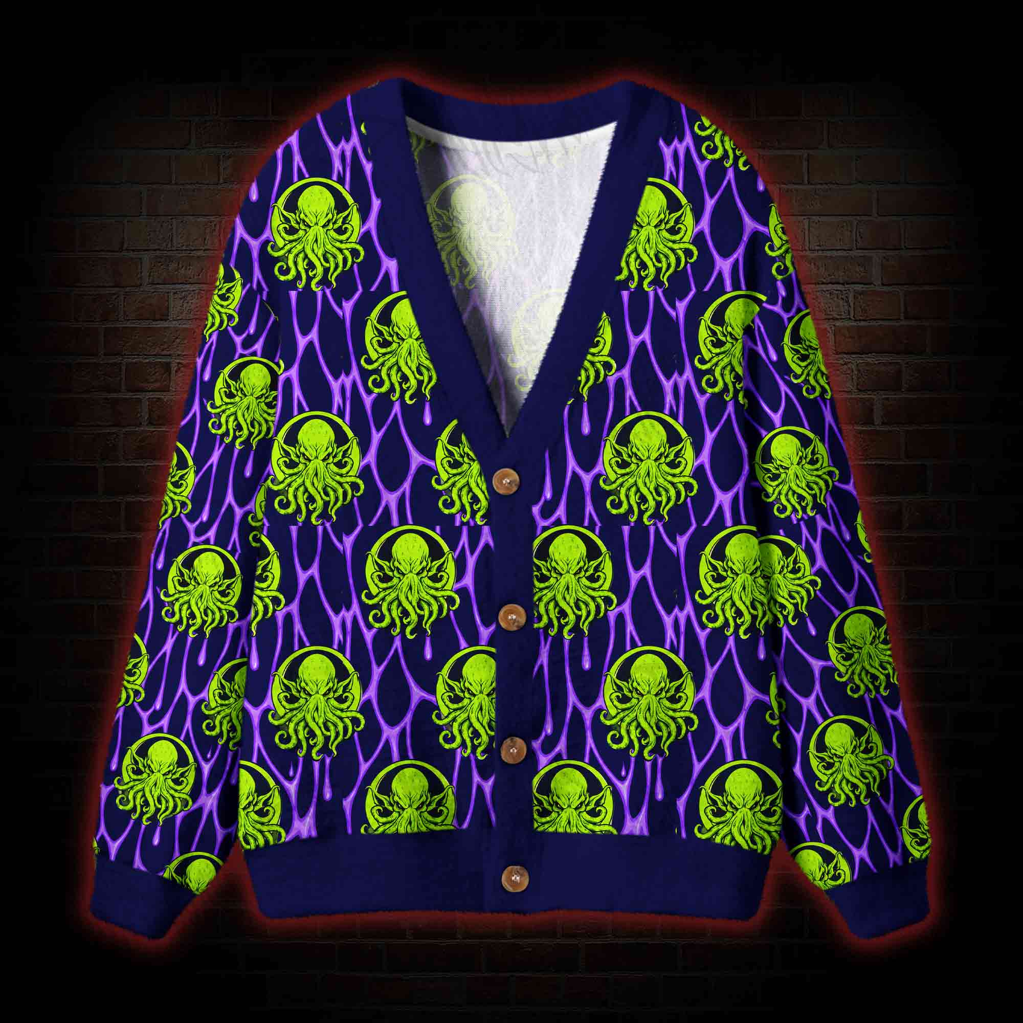 Neon Cosmic Horror Cthulhu Cardigan Sweater