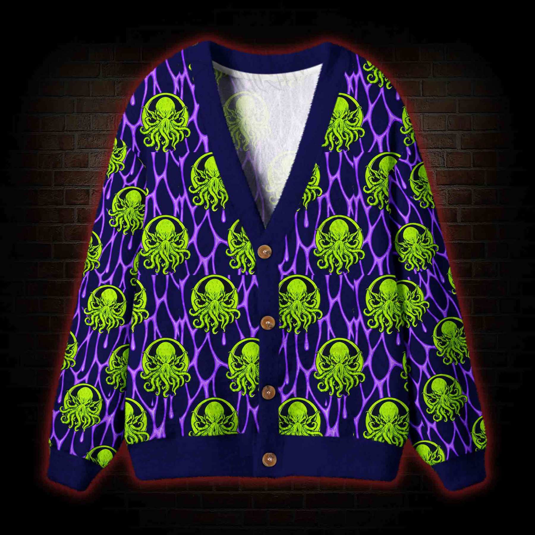 Neon Cosmic Horror Cthulhu Cardigan Sweater