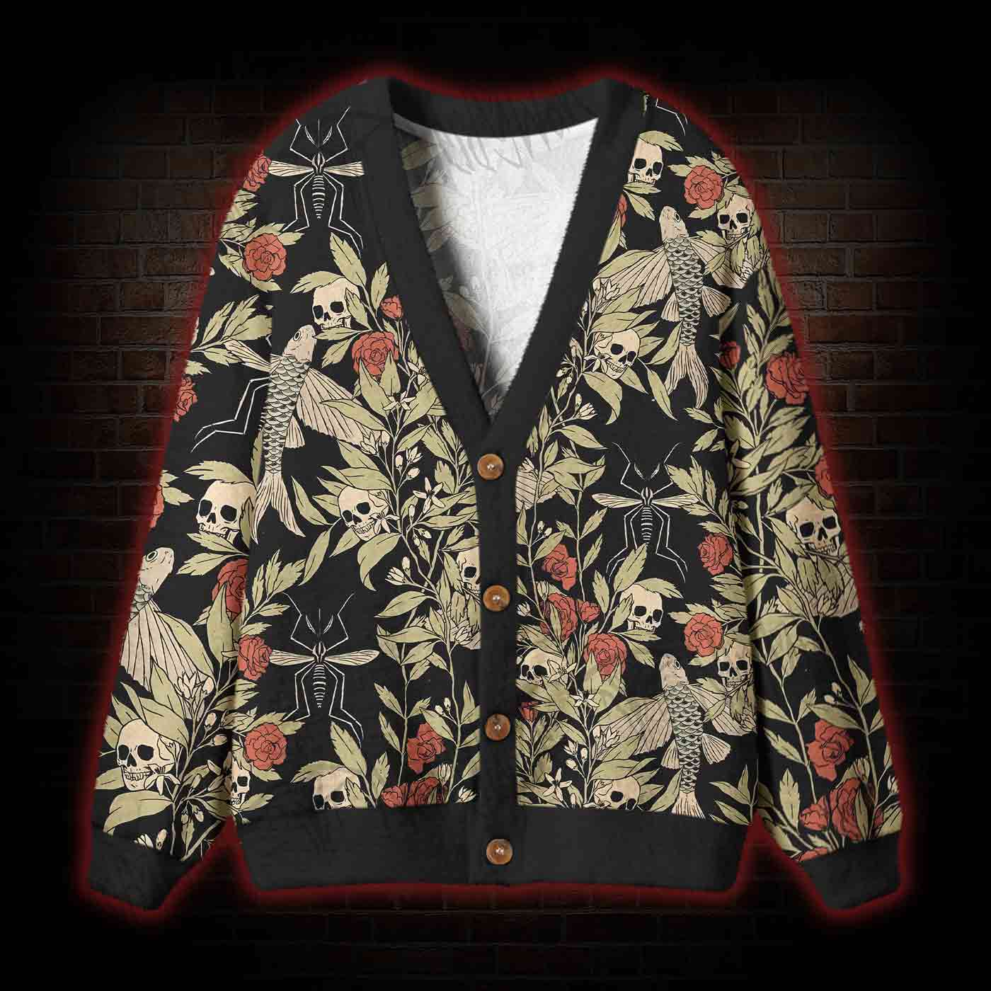 Skull and Flying Fish Cardigan Sweater