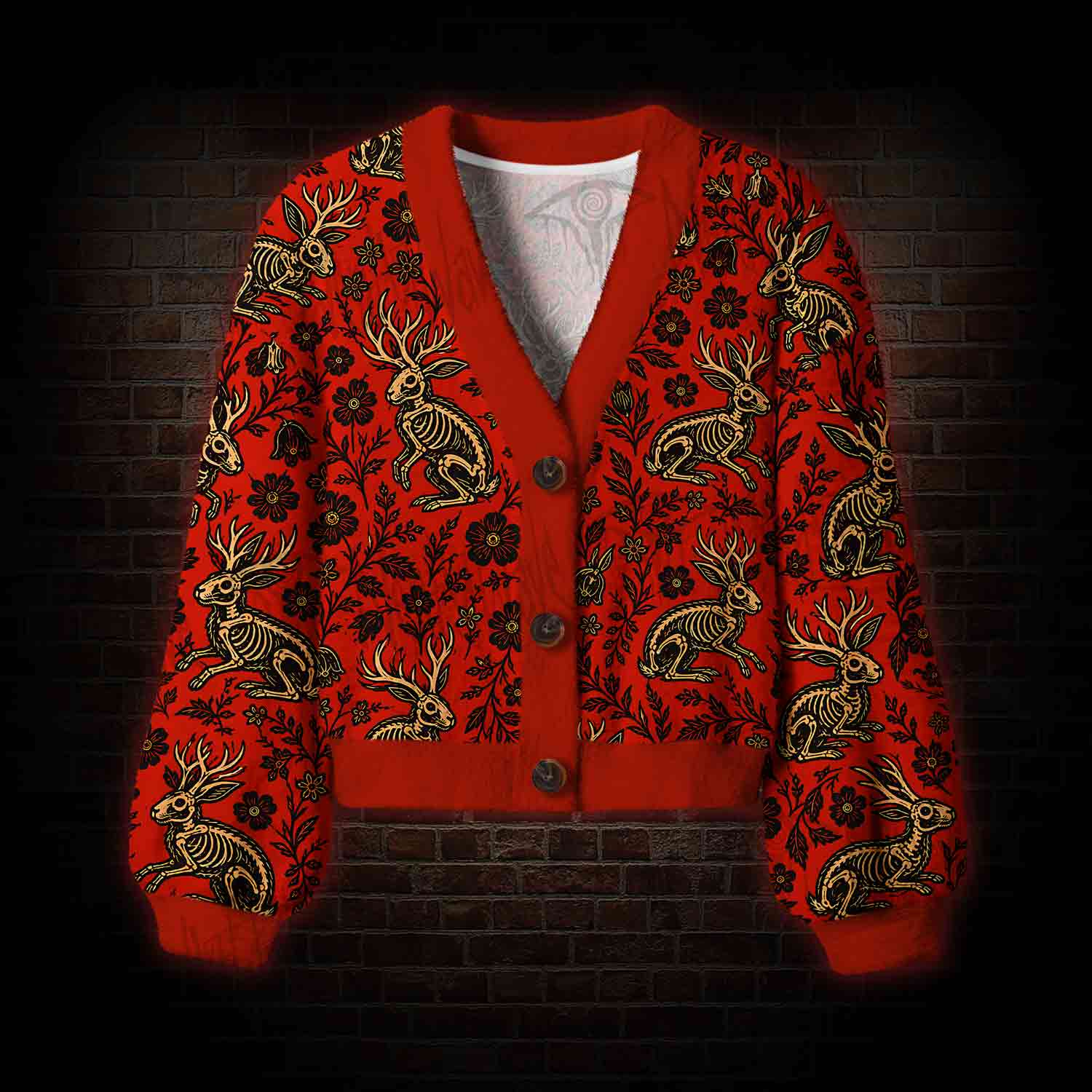 Jacklope and Flower Women's Cardigan Sweater
