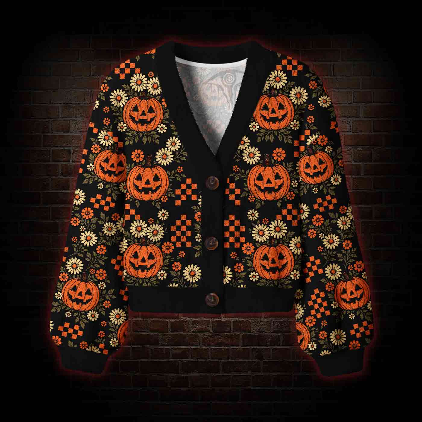Retro Floral Pumpkin Women's Cardigan Sweater