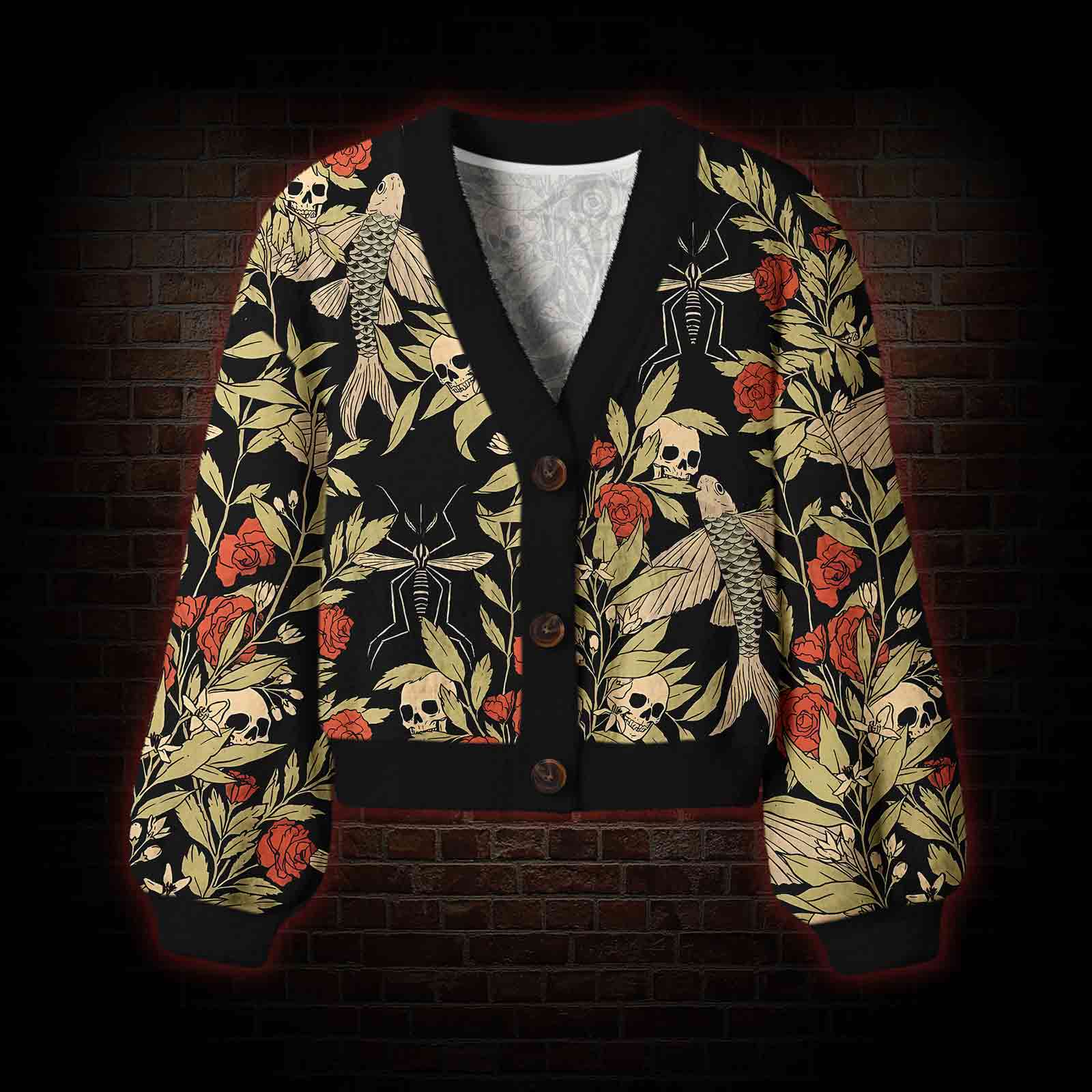 Skull and Flying Fish Women's Cardigan Sweater