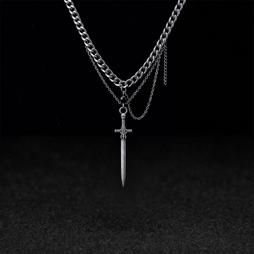 Layered Sword Pendant Necklace