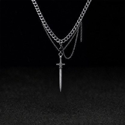 Layered Sword Pendant Necklace