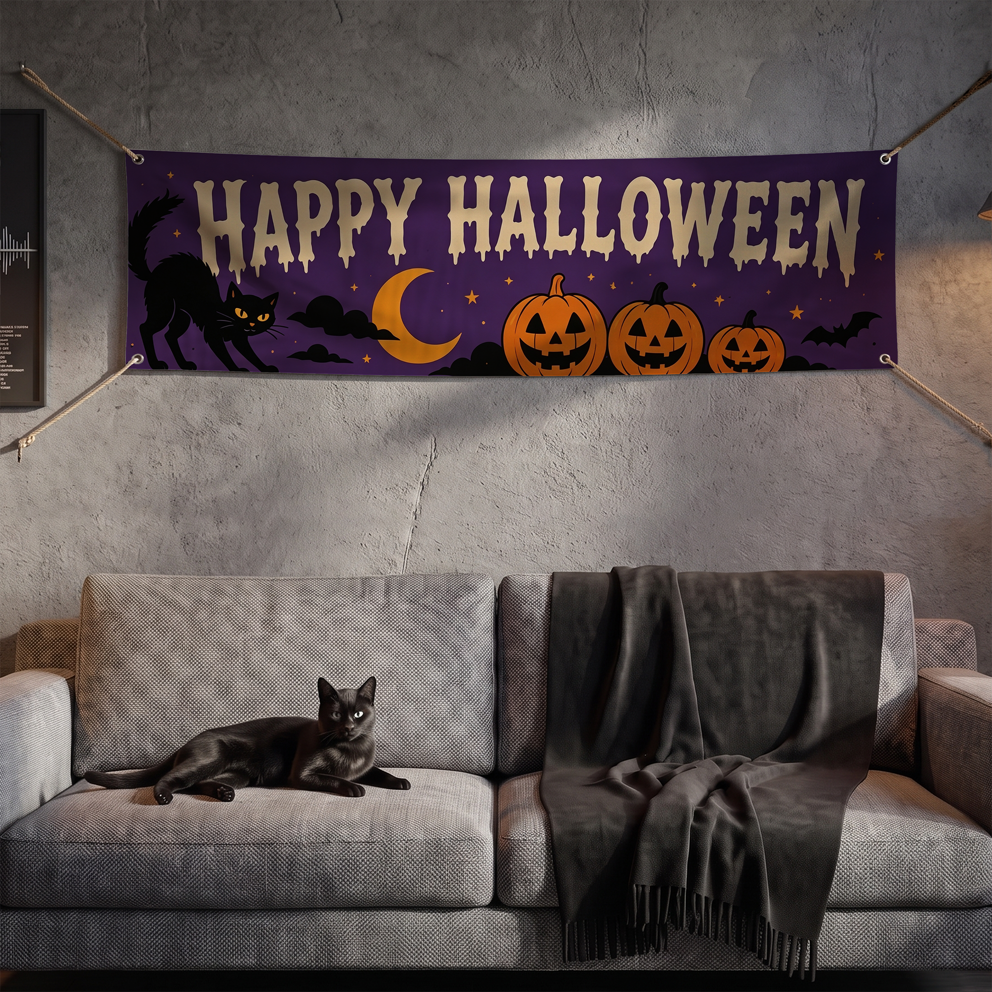 Black Cat Happy Halloween Banner