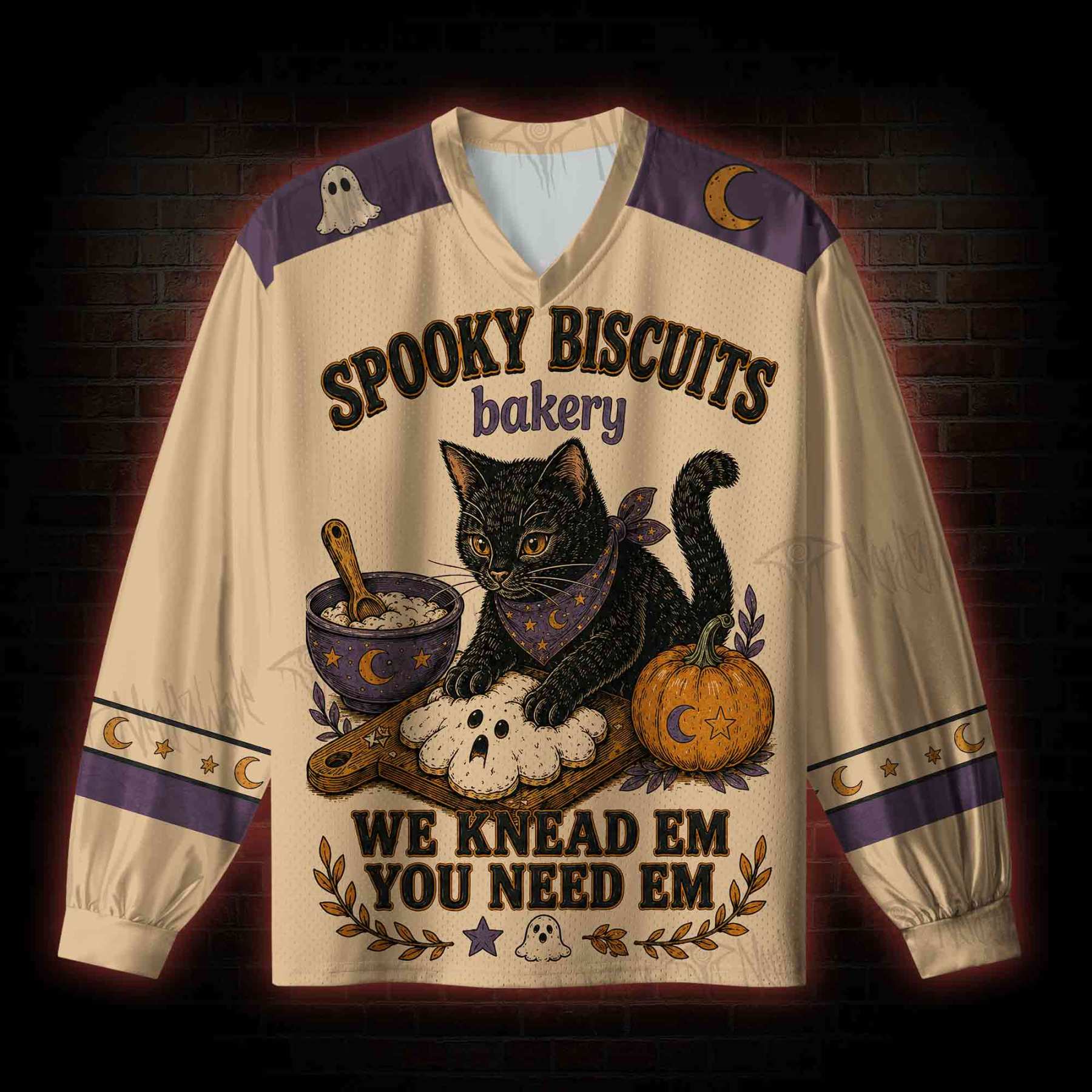 Spooky Biscuits V-Neck Long Sleeve Jersey