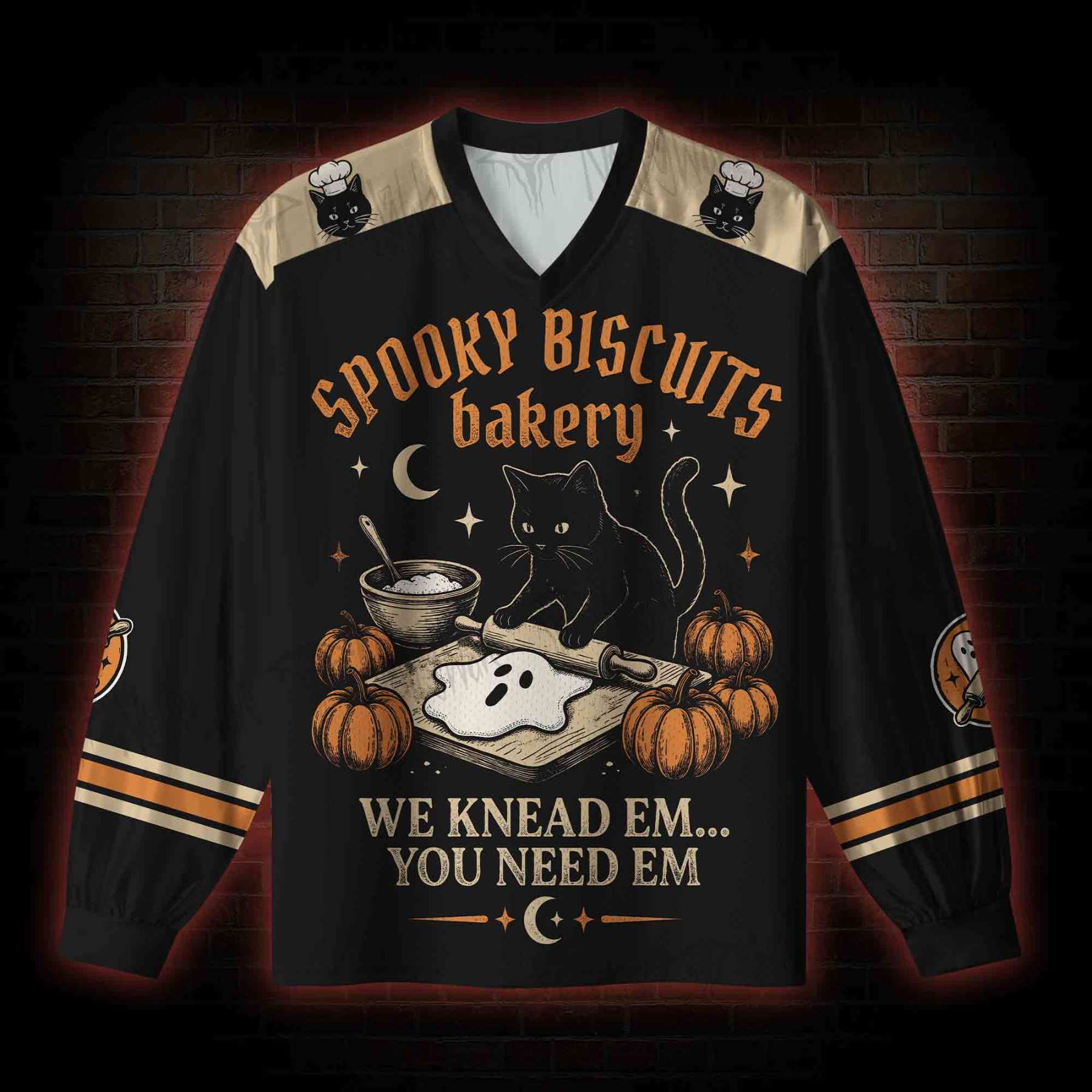 Spooky Biscuits Bakery V-Neck Long Sleeve Jersey